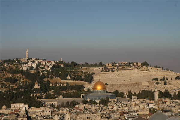 Gerusalemme, il Monte degli Ulivi fa da sfondo all'aurea Cupola della Roccia. (foto M. Gottardo) [1/15]